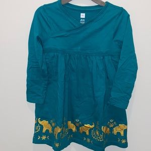 Tea Collection Gold Elephant Cotton Tunic Dress